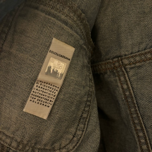 90s Dolce & Gabbana Crop Denim Jacket with Velvet Collar - Picture 3 of 7